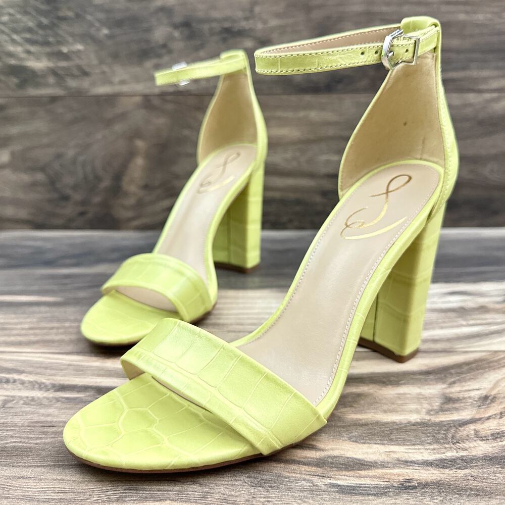 NIB Sam Edelman 8.5M Yaro Leather Ankle Strap Block Heel Sandals Kiwi - Picture 5 of 13